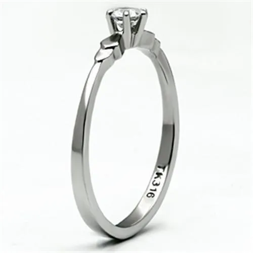 High polished (no plating) Stainless Steel Ring with AAA Grade CZ in Clear for Women Style TK697