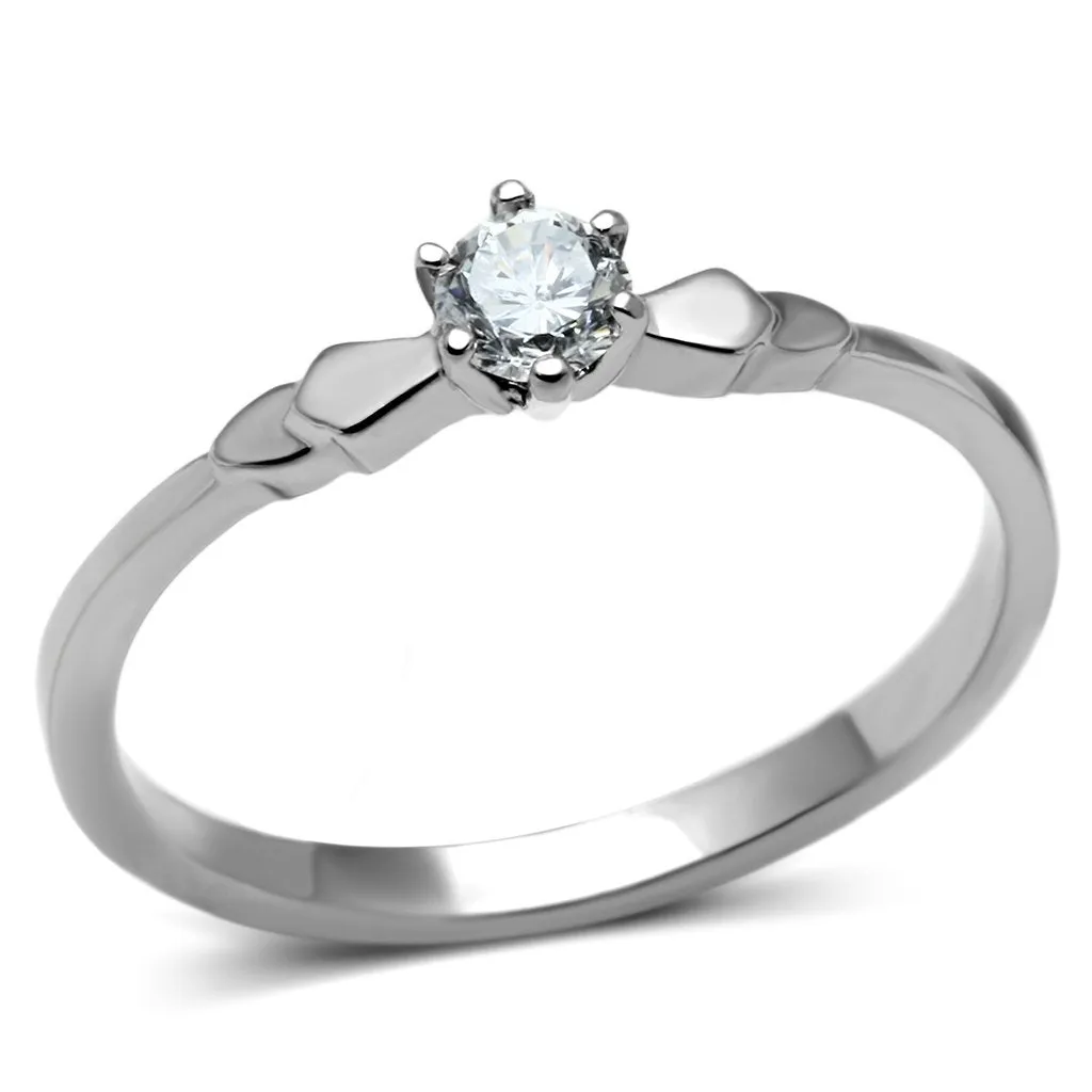 High polished (no plating) Stainless Steel Ring with AAA Grade CZ in Clear for Women Style TK697