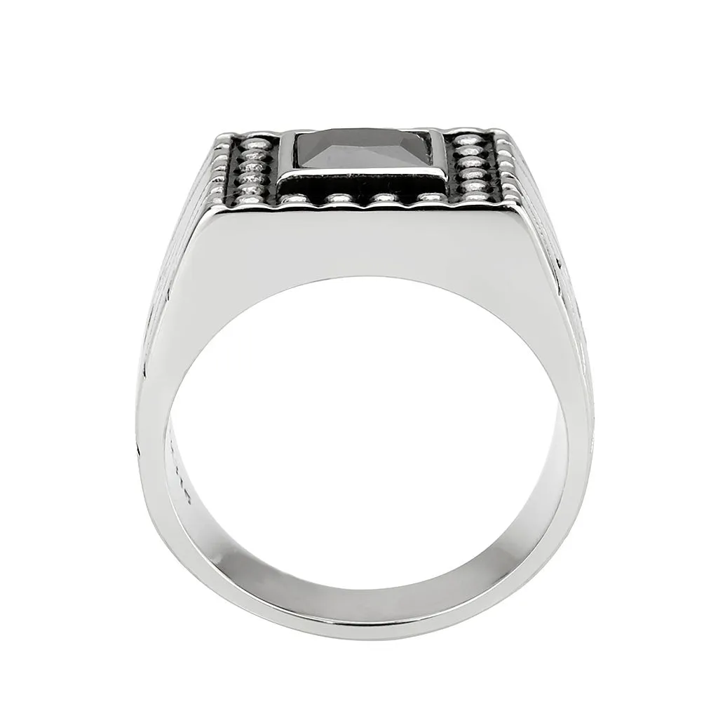 High polished (no plating) Stainless Steel Ring with AAA Grade CZ in Jet for Women Style TK3769