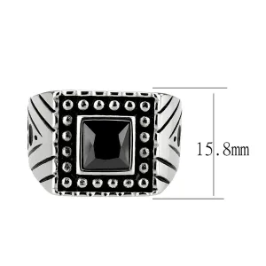 High polished (no plating) Stainless Steel Ring with AAA Grade CZ in Jet for Women Style TK3769