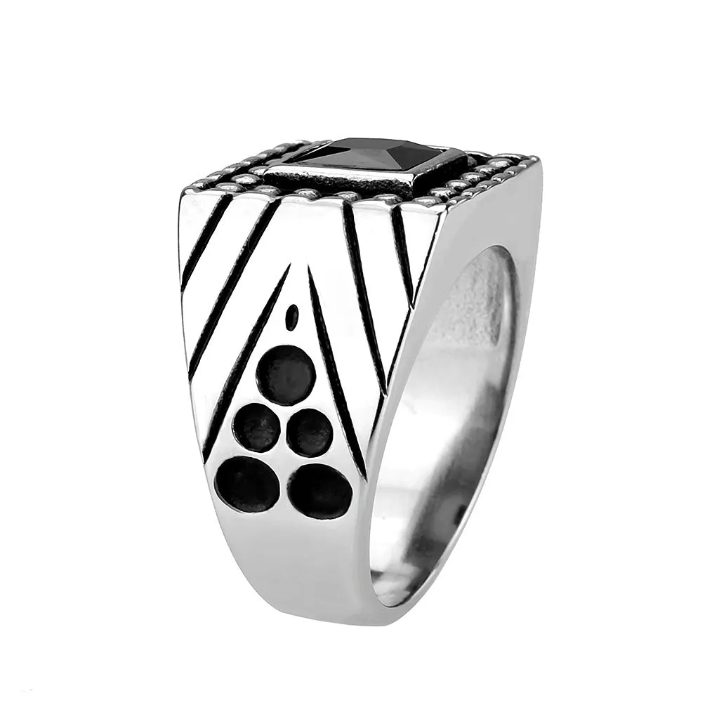 High polished (no plating) Stainless Steel Ring with AAA Grade CZ in Jet for Women Style TK3769