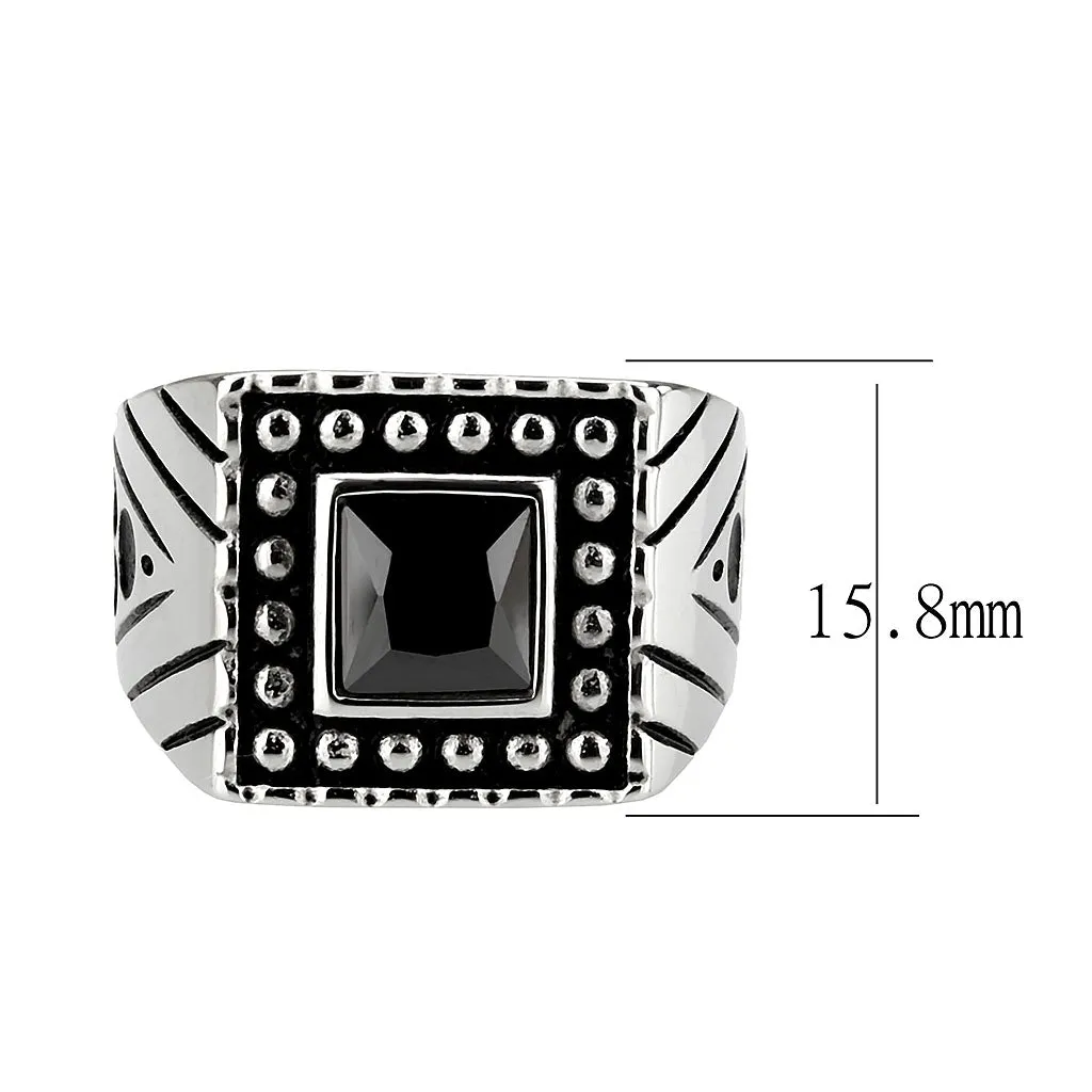 High polished (no plating) Stainless Steel Ring with AAA Grade CZ in Jet for Women Style TK3769