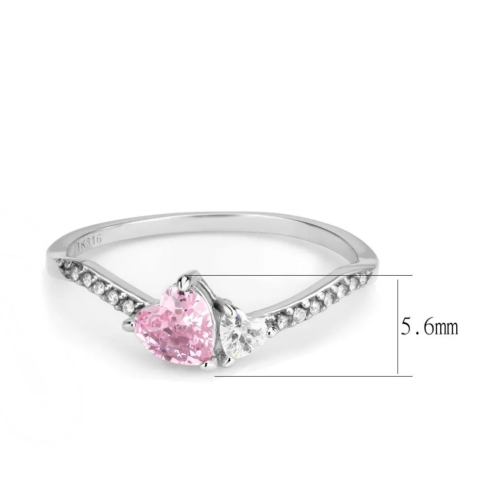 High polished (no plating) Stainless Steel Ring with AAA Grade CZ in Rose for Women Style DA384