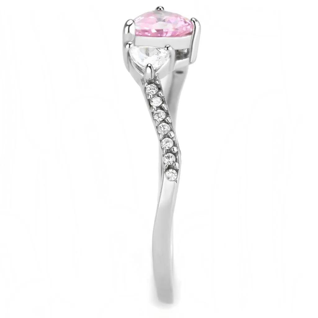 High polished (no plating) Stainless Steel Ring with AAA Grade CZ in Rose for Women Style DA384