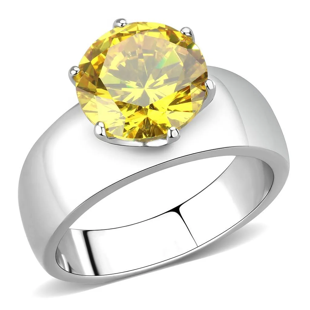 High polished (no plating) Stainless Steel Ring with AAA Grade CZ in Topaz for Women Style TK52011