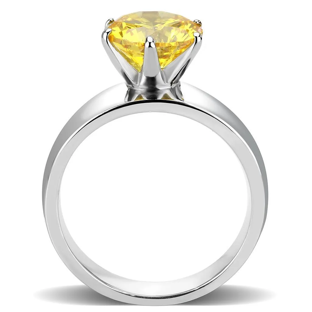 High polished (no plating) Stainless Steel Ring with AAA Grade CZ in Topaz for Women Style TK52011