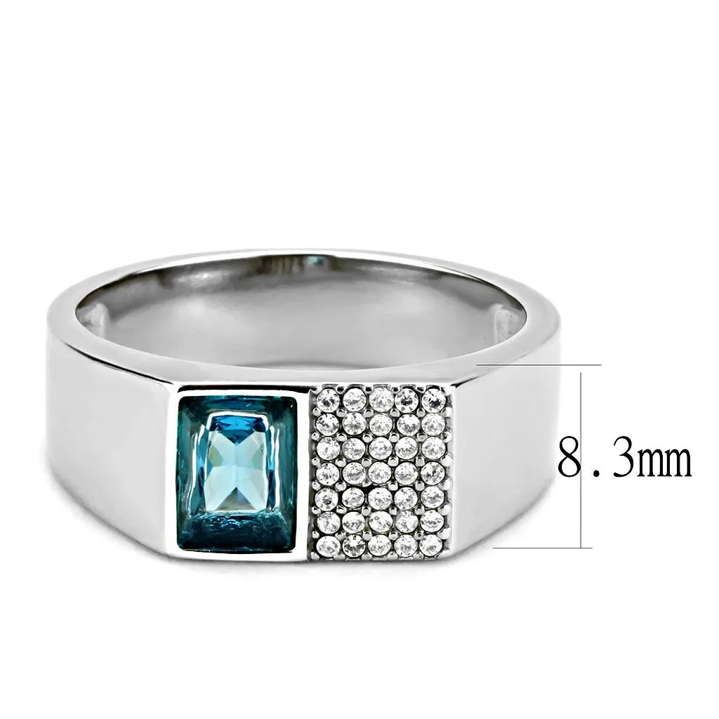 High polished (no plating) Stainless Steel Ring with Synthetic in Sea Blue for Women Style DA287