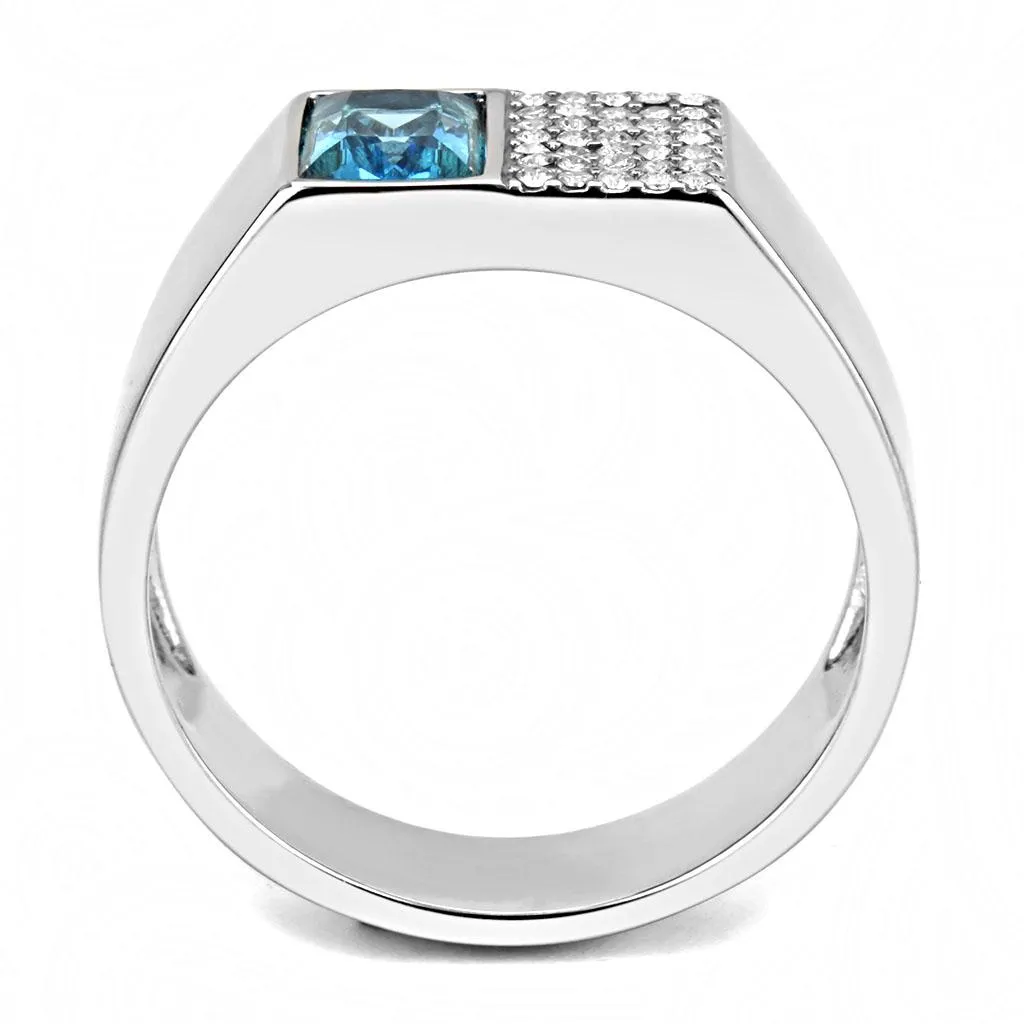 High polished (no plating) Stainless Steel Ring with Synthetic in Sea Blue for Women Style DA287