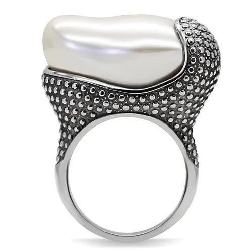 High polished (no plating) Stainless Steel Ring with Synthetic Synthetic Stone in White for Women Style TK212