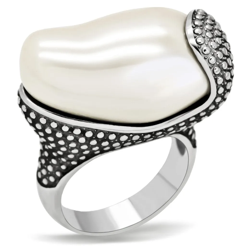 High polished (no plating) Stainless Steel Ring with Synthetic Synthetic Stone in White for Women Style TK212