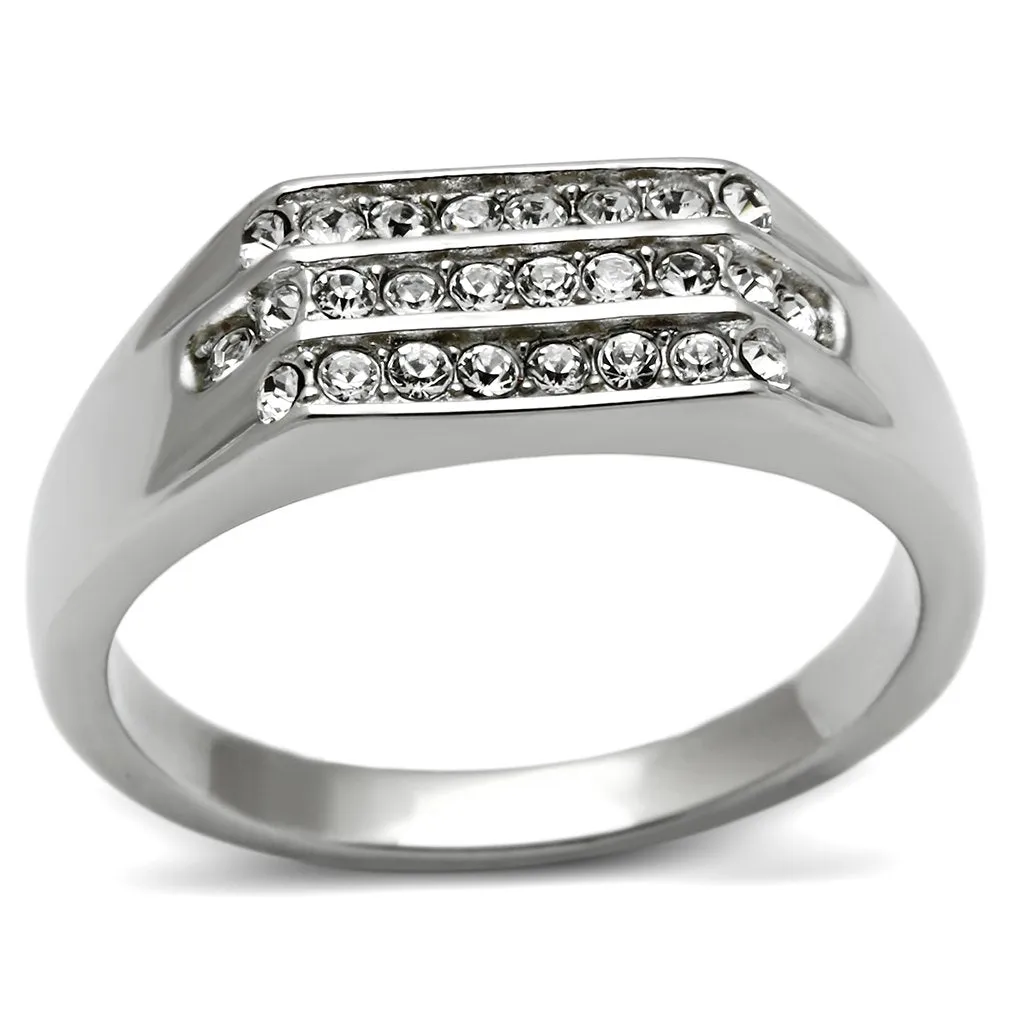 High polished (no plating) Stainless Steel Ring with Top Grade Crystal in Clear for Women Style TK375