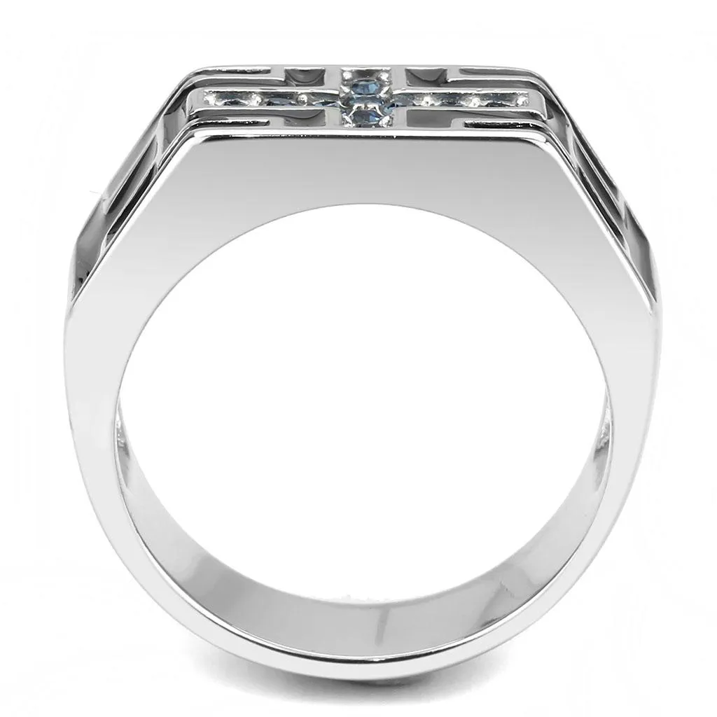 High polished (no plating) Stainless Steel Ring with Top Grade Crystal in Montana for Women Style TK3623