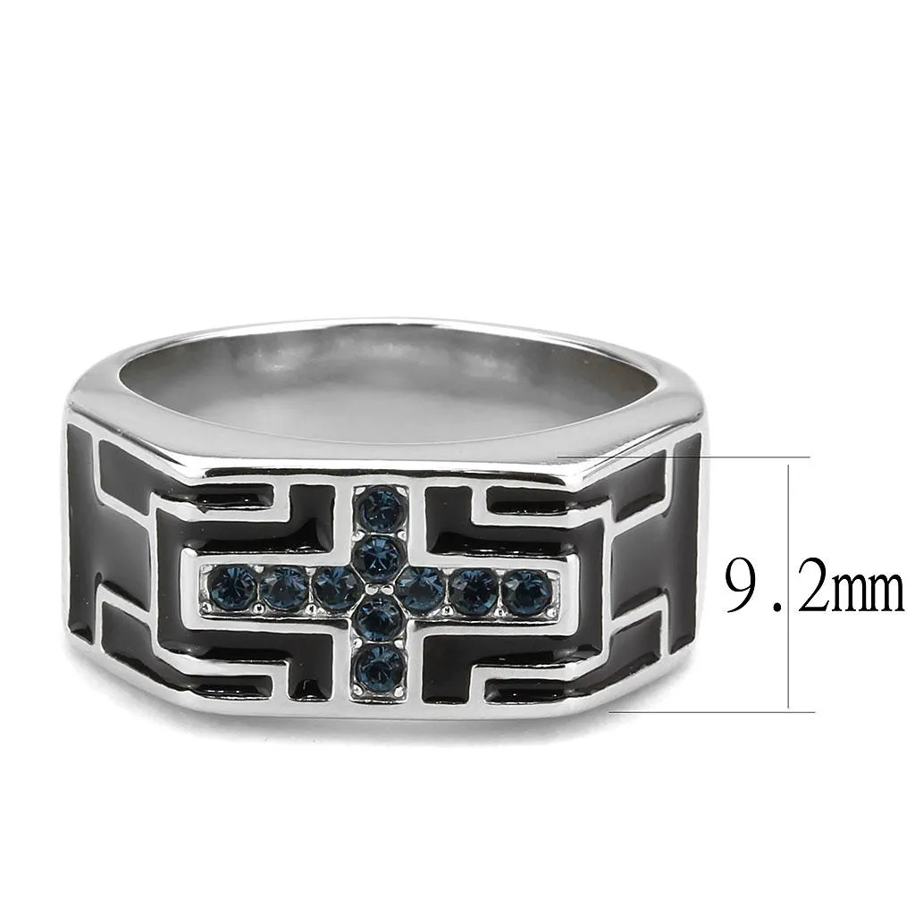 High polished (no plating) Stainless Steel Ring with Top Grade Crystal in Montana for Women Style TK3623