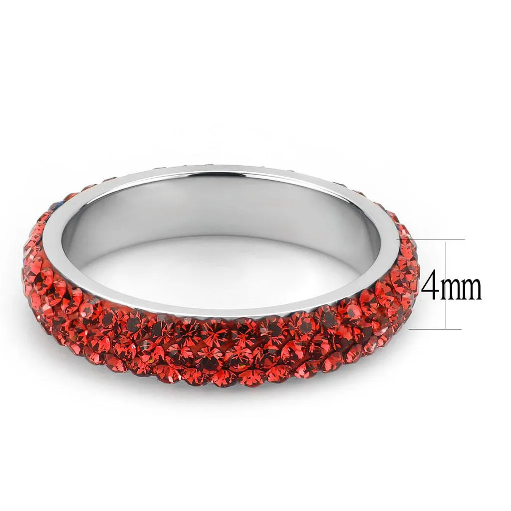 High polished (no plating) Stainless Steel Ring with Top Grade Crystal in Siam for Women Style TK3536