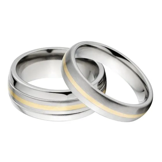 His and Her Titanium & 14k Gold Matching Ring Set, Titanium Bands