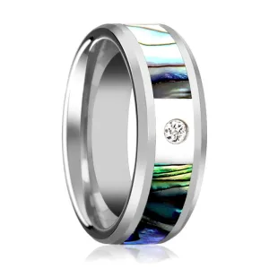 HONOLULU | Tungsten Ring, Mother of Pearl Inlay, Diamond, Beveled