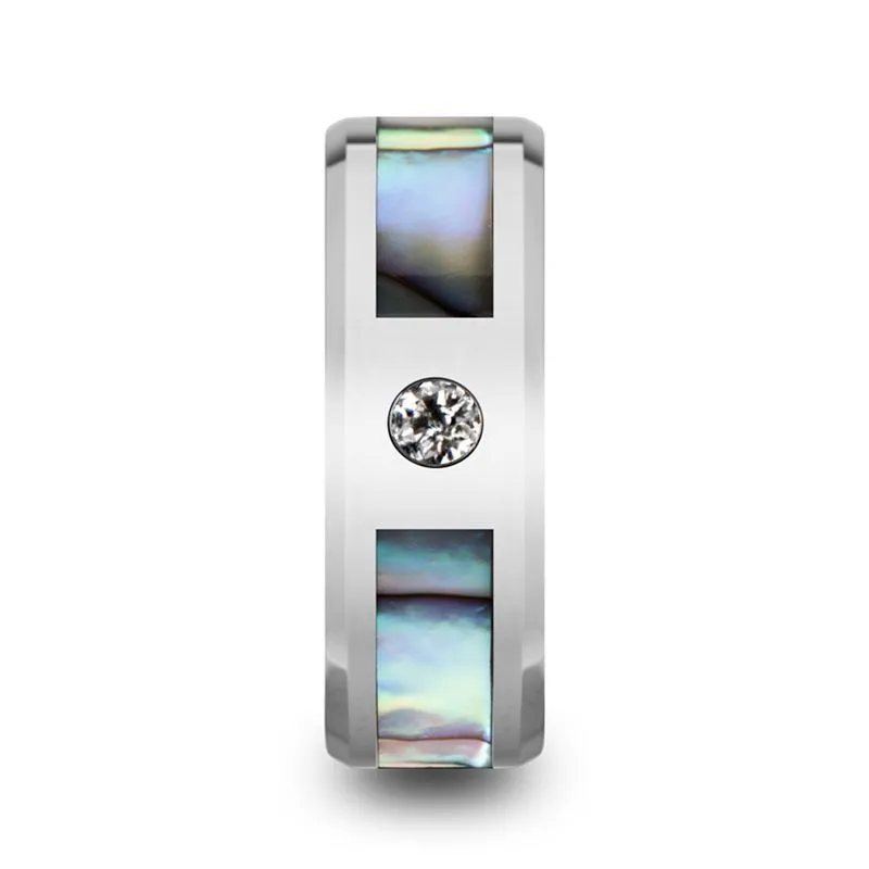 HONOLULU | Tungsten Ring, Mother of Pearl Inlay, Diamond, Beveled