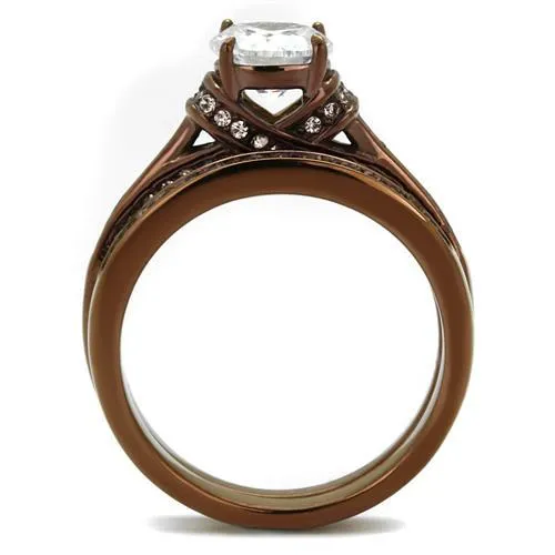 IP Coffee light Stainless Steel Ring with AAA Grade CZ in Clear for Women Style TK1919LC