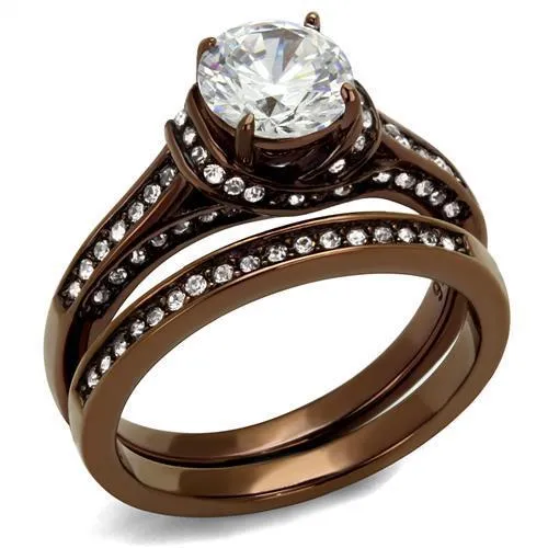 IP Coffee light Stainless Steel Ring with AAA Grade CZ in Clear for Women Style TK1919LC