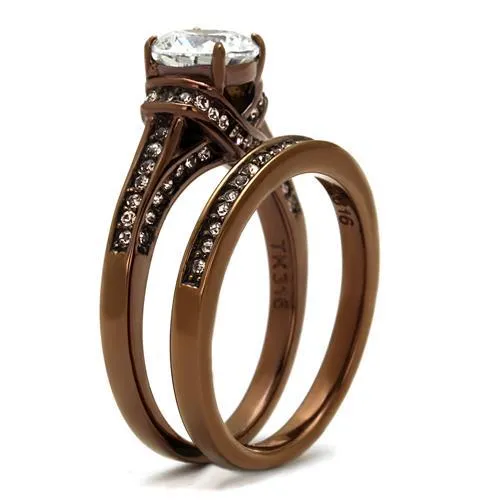 IP Coffee light Stainless Steel Ring with AAA Grade CZ in Clear for Women Style TK1919LC