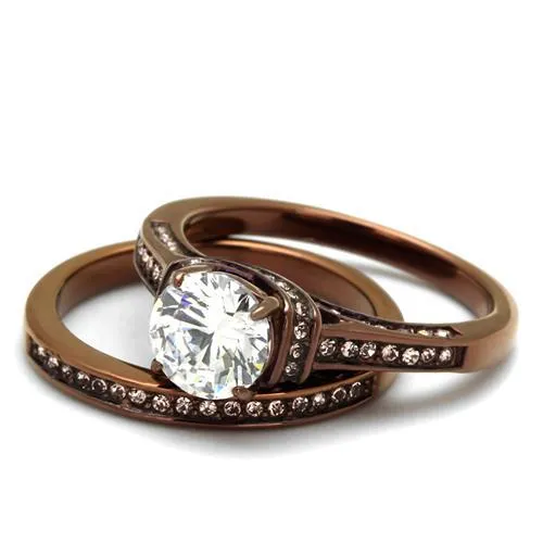 IP Coffee light Stainless Steel Ring with AAA Grade CZ in Clear for Women Style TK1919LC