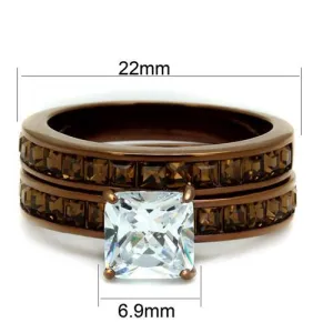 IP Coffee light Stainless Steel Ring with AAA Grade CZ in Clear for Women Style TK2954