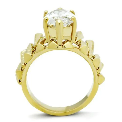 IP Gold(Ion Plating) Brass Ring with AAA Grade CZ in Clear for Women Style GL080