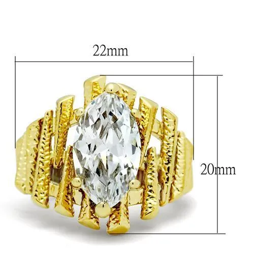 IP Gold(Ion Plating) Brass Ring with AAA Grade CZ in Clear for Women Style GL080