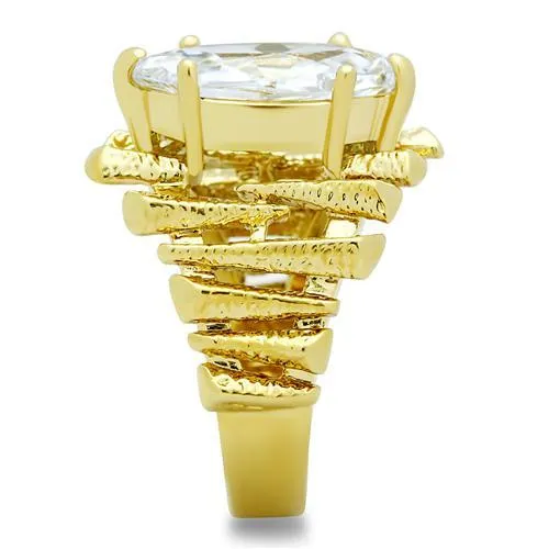 IP Gold(Ion Plating) Brass Ring with AAA Grade CZ in Clear for Women Style GL080