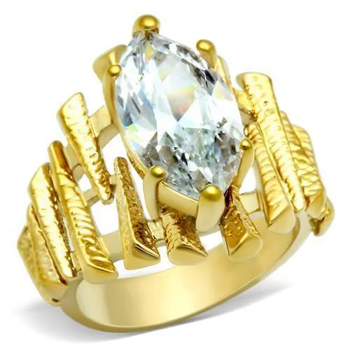 IP Gold(Ion Plating) Brass Ring with AAA Grade CZ in Clear for Women Style GL080