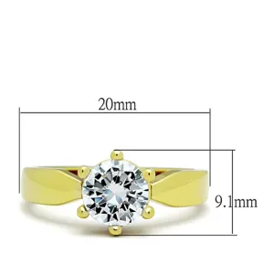 IP Gold(Ion Plating) Stainless Steel Ring with AAA Grade CZ in Clear for Women Style TK071G