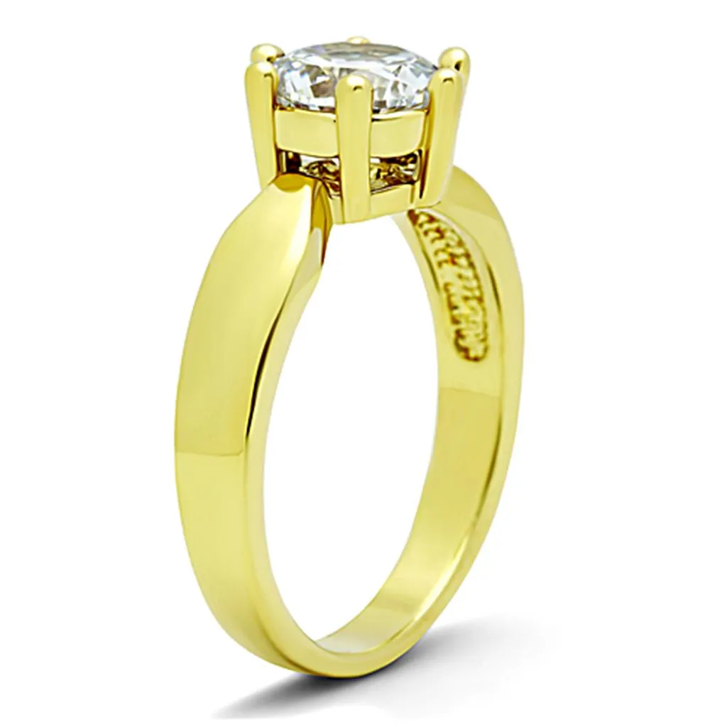 IP Gold(Ion Plating) Stainless Steel Ring with AAA Grade CZ in Clear for Women Style TK071G