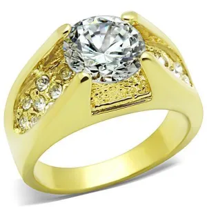 IP Gold(Ion Plating) Stainless Steel Ring with AAA Grade CZ in Clear for Women Style TK1411