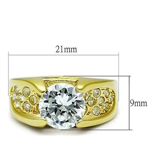 IP Gold(Ion Plating) Stainless Steel Ring with AAA Grade CZ in Clear for Women Style TK1411