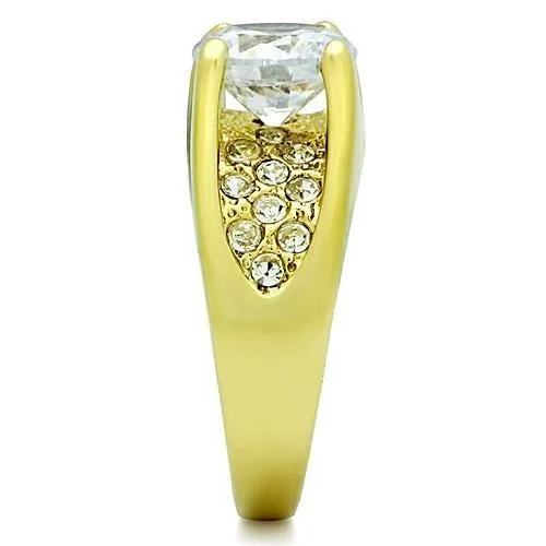 IP Gold(Ion Plating) Stainless Steel Ring with AAA Grade CZ in Clear for Women Style TK1411