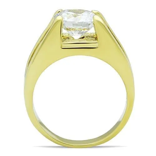 IP Gold(Ion Plating) Stainless Steel Ring with AAA Grade CZ in Clear for Women Style TK1411