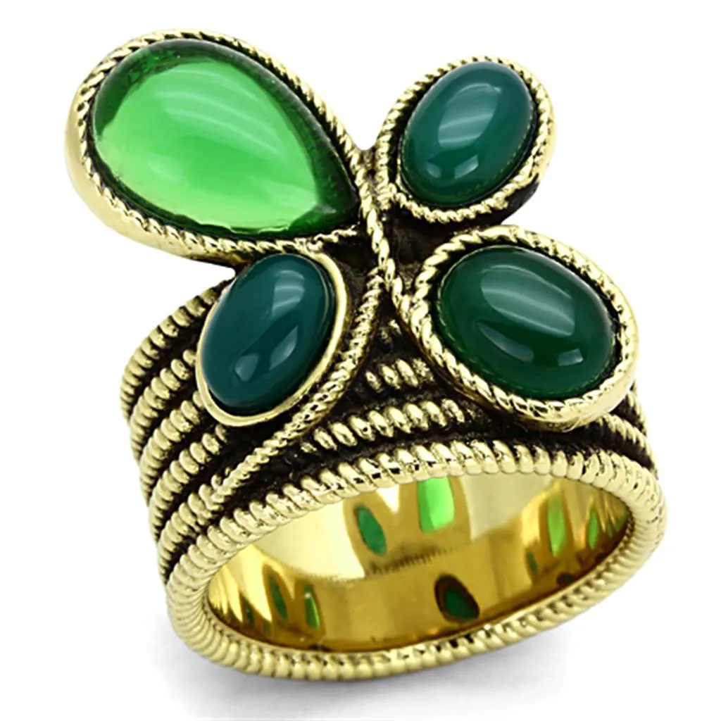 IP Gold(Ion Plating) Stainless Steel Ring with Synthetic Synthetic Glass in Emerald for Women Style TK1104