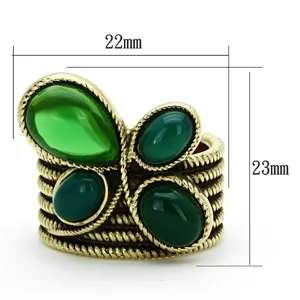 IP Gold(Ion Plating) Stainless Steel Ring with Synthetic Synthetic Glass in Emerald for Women Style TK1104