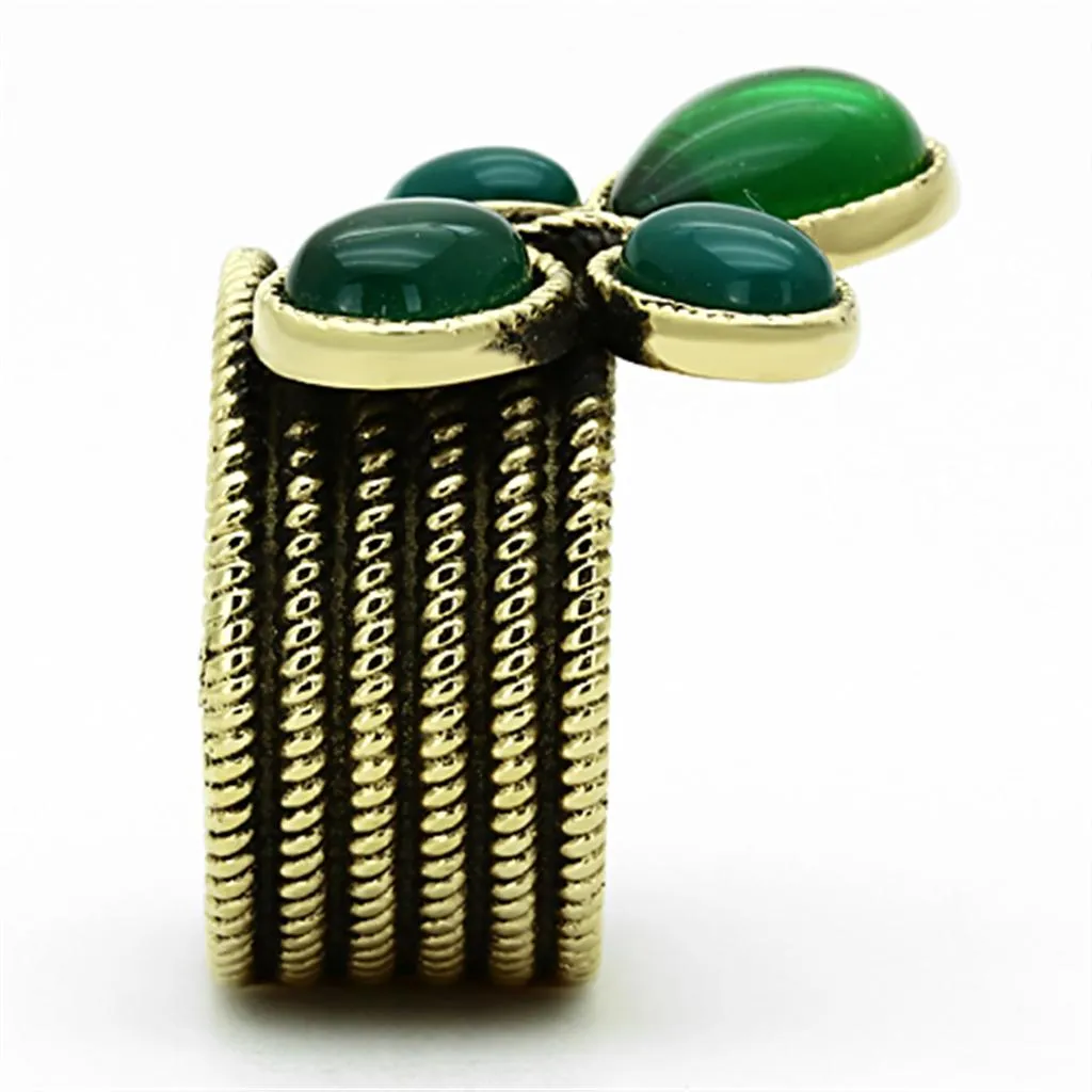 IP Gold(Ion Plating) Stainless Steel Ring with Synthetic Synthetic Glass in Emerald for Women Style TK1104