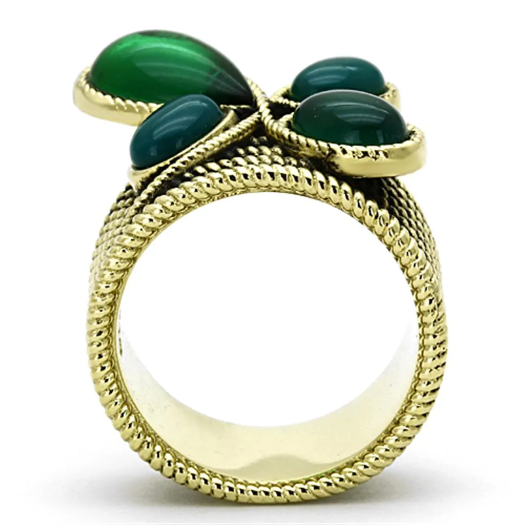 IP Gold(Ion Plating) Stainless Steel Ring with Synthetic Synthetic Glass in Emerald for Women Style TK1104