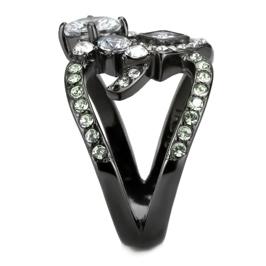 IP Light Black (IP Gun) Stainless Steel Ring with AAA Grade CZ in Clear for Women Style TK3690