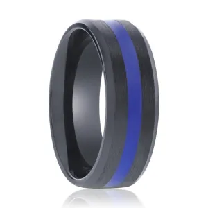 JACKSEN | Titanium Ring Blue Stripe Inlay