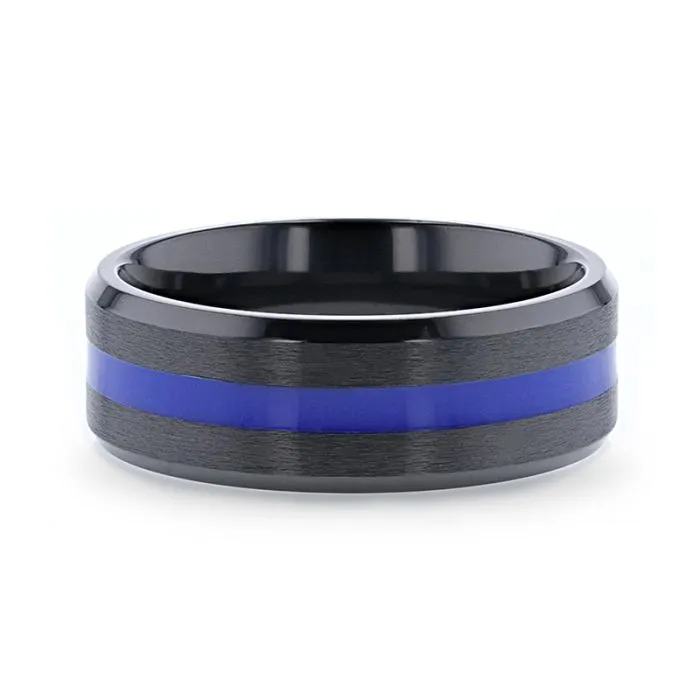 JACKSEN | Titanium Ring Blue Stripe Inlay