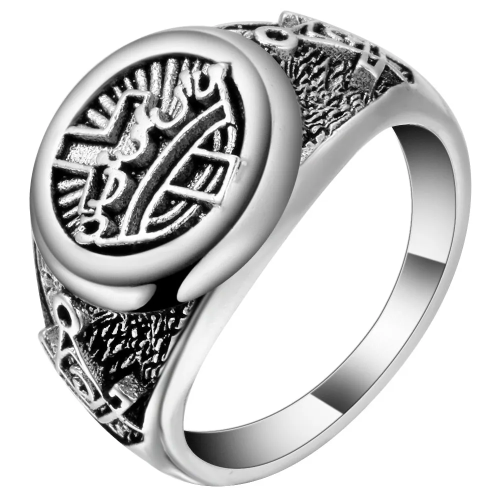 Knights Templar Commandery Ring - Silver Cross and Crown With Square & Compass