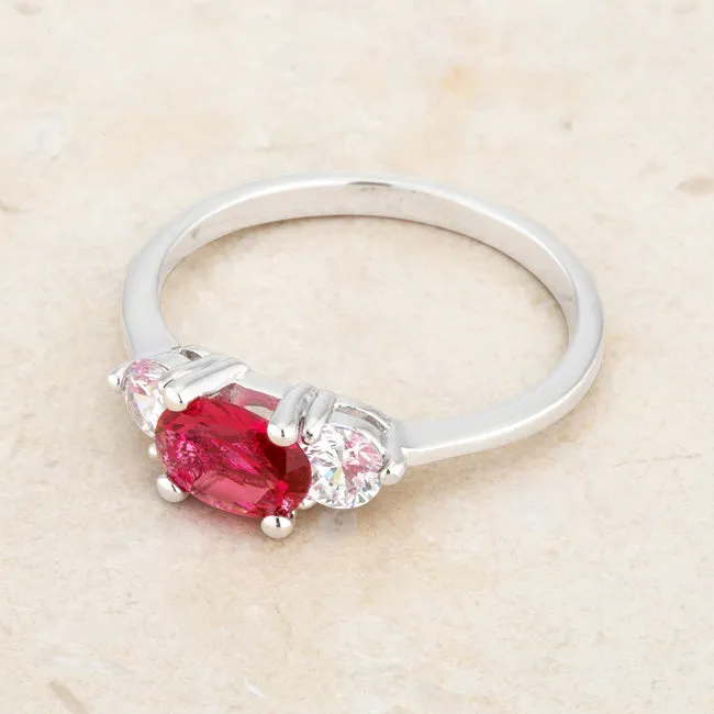 Miranna Three Stone Fuchsia Oval Engagement Ring | 1.5ct