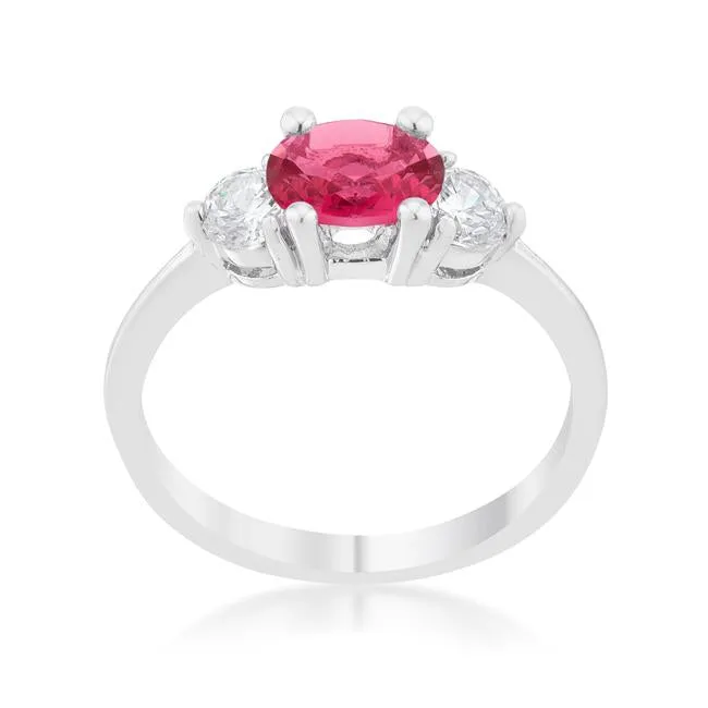 Miranna Three Stone Fuchsia Oval Engagement Ring | 1.5ct