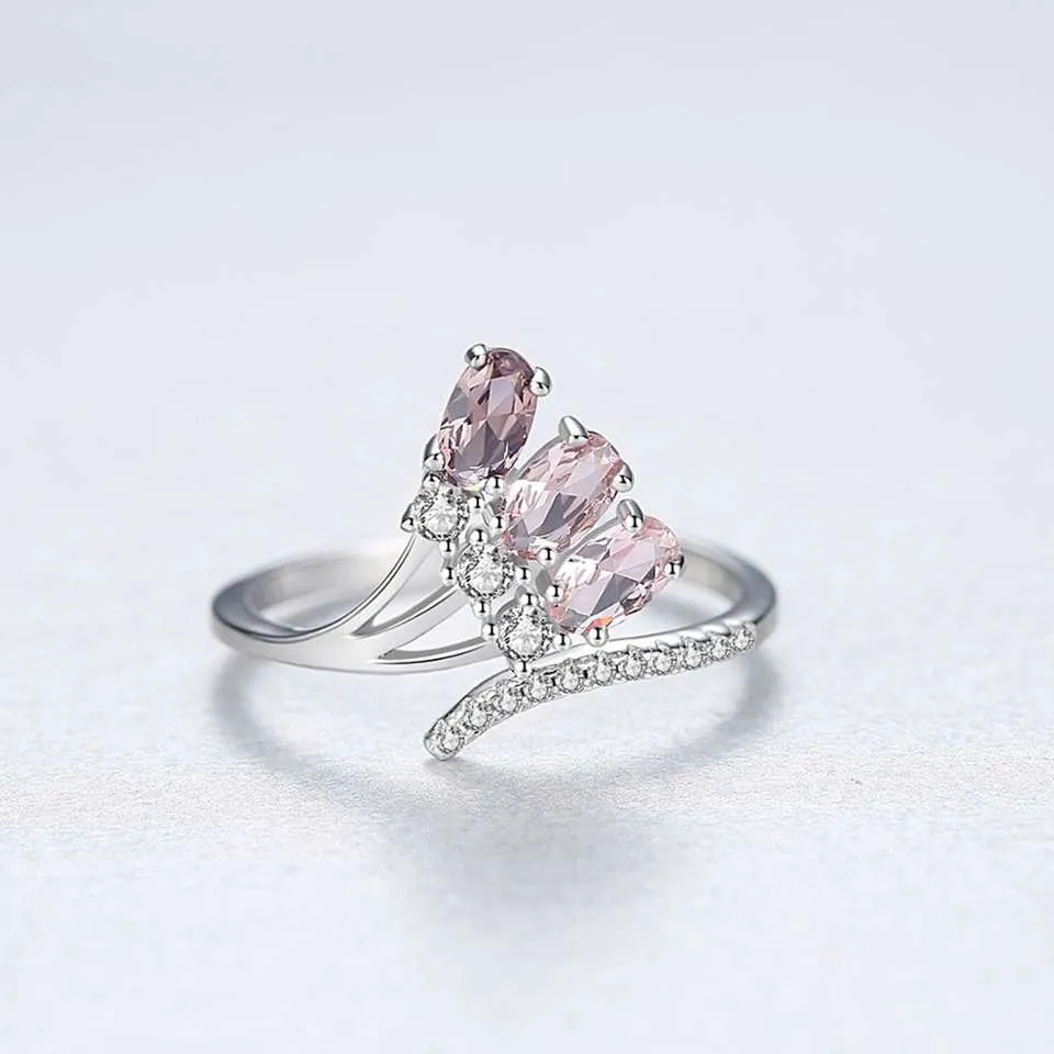 Morganite Simulant Faux Wrap Silver Ring