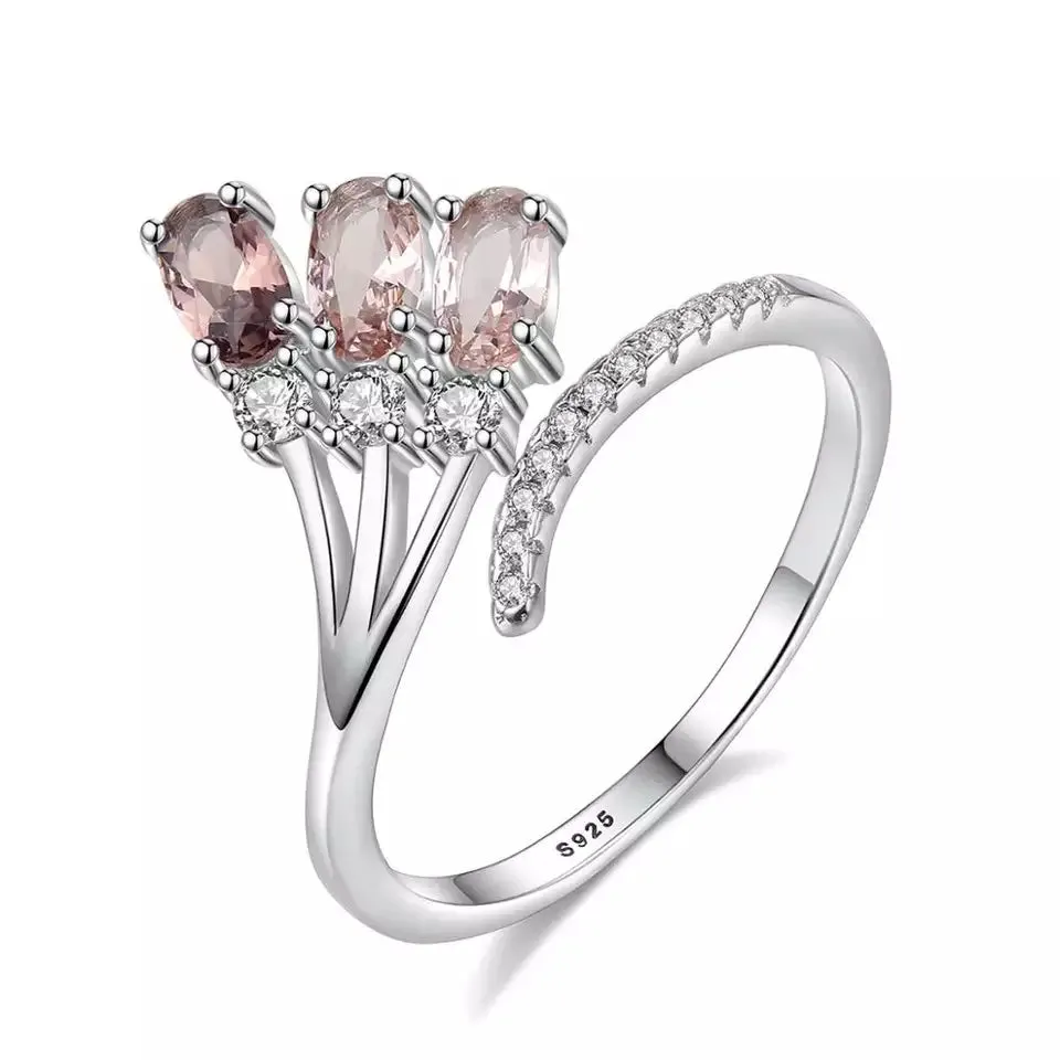 Morganite Simulant Faux Wrap Silver Ring