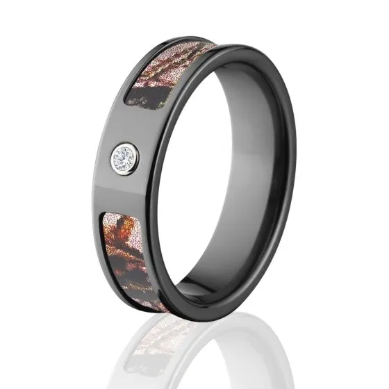 Mossy Oak Pink Break Up Camo Rings, Camouflage Wedding Bands, Pink Break Up Black Zirconium Camo ring