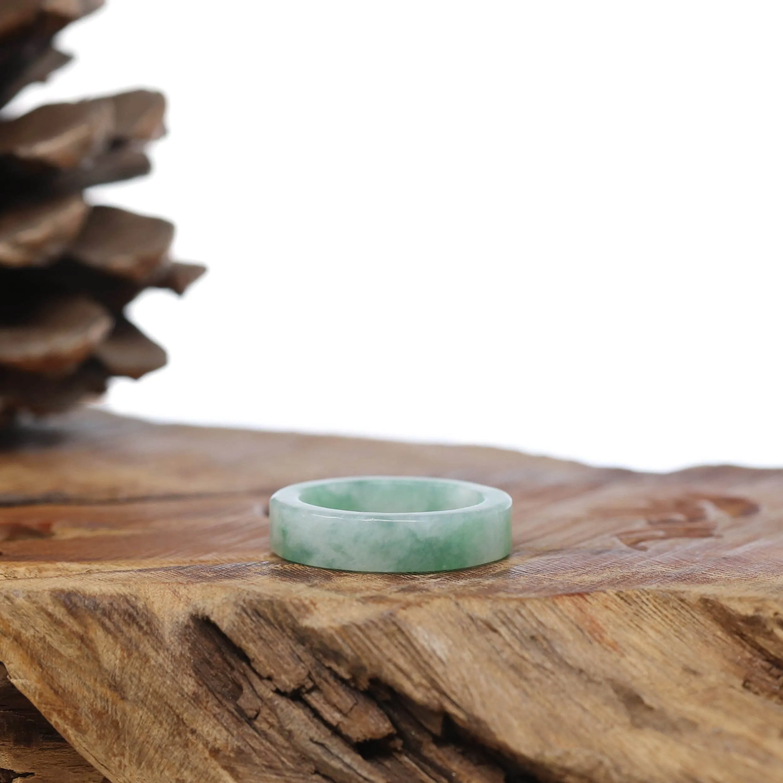 Natural Burmese Green Jadeite Jade Bend Men's Ring (JGT220)